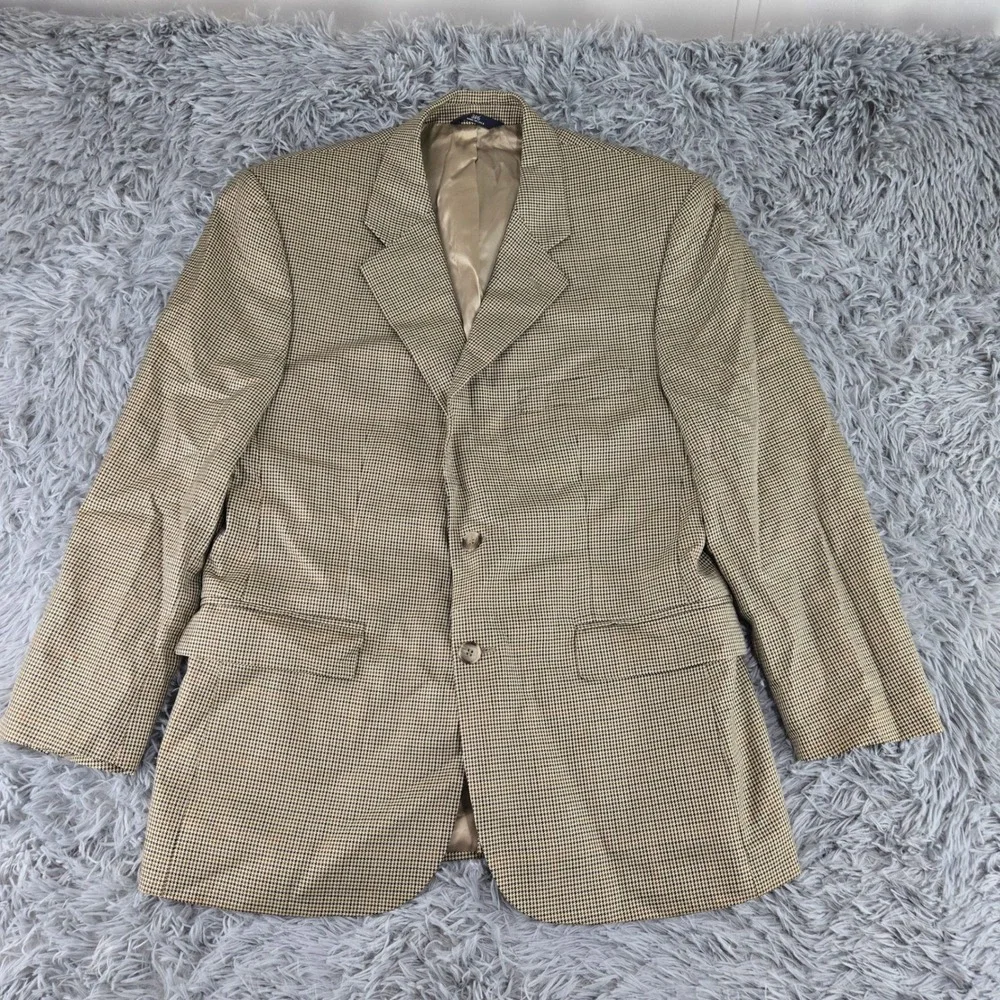 Brooks Brothers Mens 41S Tan Houndstooth Silk Wool 346 Blazer 01061027‎